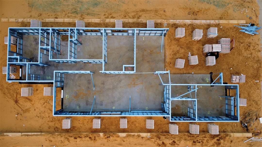 Aerial view of house construction